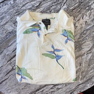 Van Heusen Cream Floral Polo Button Down Top Size XL